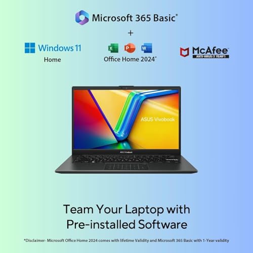 ASUS Vivobook Go 14, AMD Ryzen 5 7520U, 16GB RAM, 512GB SSD, FHD, 14", 60Hz,42WHrs, Windows 11, M365 Basic (1Year)*,Office Home 2024, Mixed Black, 1.38 kg, E1404FA-EB774WS, Thin & Light Laptop