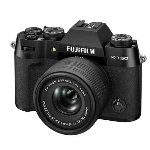 Fujifilm X-T50 40 MP APS-C X-Trans Sensor|Retro Style mirrorless Camera|4k/6.2k vlogging|High Speed Recording FHD 240fps|Advance AF with 15-45mm Optical Zoom Lens f/3.5-5.6 - Black