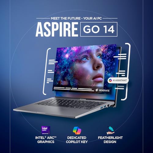 acer AspireGo14, Intel Core Ultra5 125H AI Processor,Office 2024 + M365 Basic, 16 GB RAM, 512 GB SSD, WUXGA IPS, 14.0"/35.56 cm, Win 11 Home, Steel Gray, 1.5 kg, AG14-71M, Backlit KB, Premium Laptop