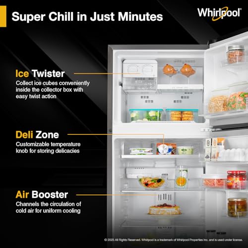 Whirlpool 215 L Frost Free Triple-Door Refrigerator | Zeolite Technology | Microblock Technology [FP 223D PROTTON ROY RADIANT STEEL(Z), Up to 44% Reduction in Cold Air Loss*]