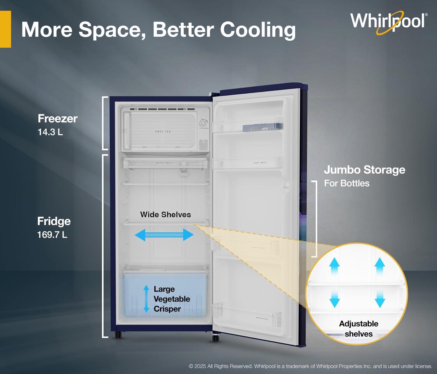 Whirlpool 184 L 2 Star Direct-Cool Single Door Refrigerator (205 WDE CLS 2S SAPPHIRE BLUE-Y, Blue, 2026 Model)