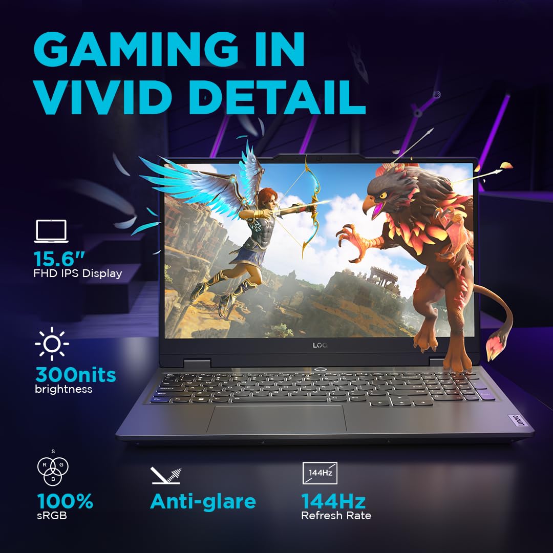 Lenovo LOQ, Intel Core i5-13450HX, 13th Gen, NVIDIA RTX 3050-6GB, 16GB RAM, 512GB SSD, FHD 144Hz 300Nits, 15.6"/39.62cm, Windows 11, MS Office 21, Grey, 2.4Kg, 83DV00BHIN, 100% sRGB Gaming Laptop