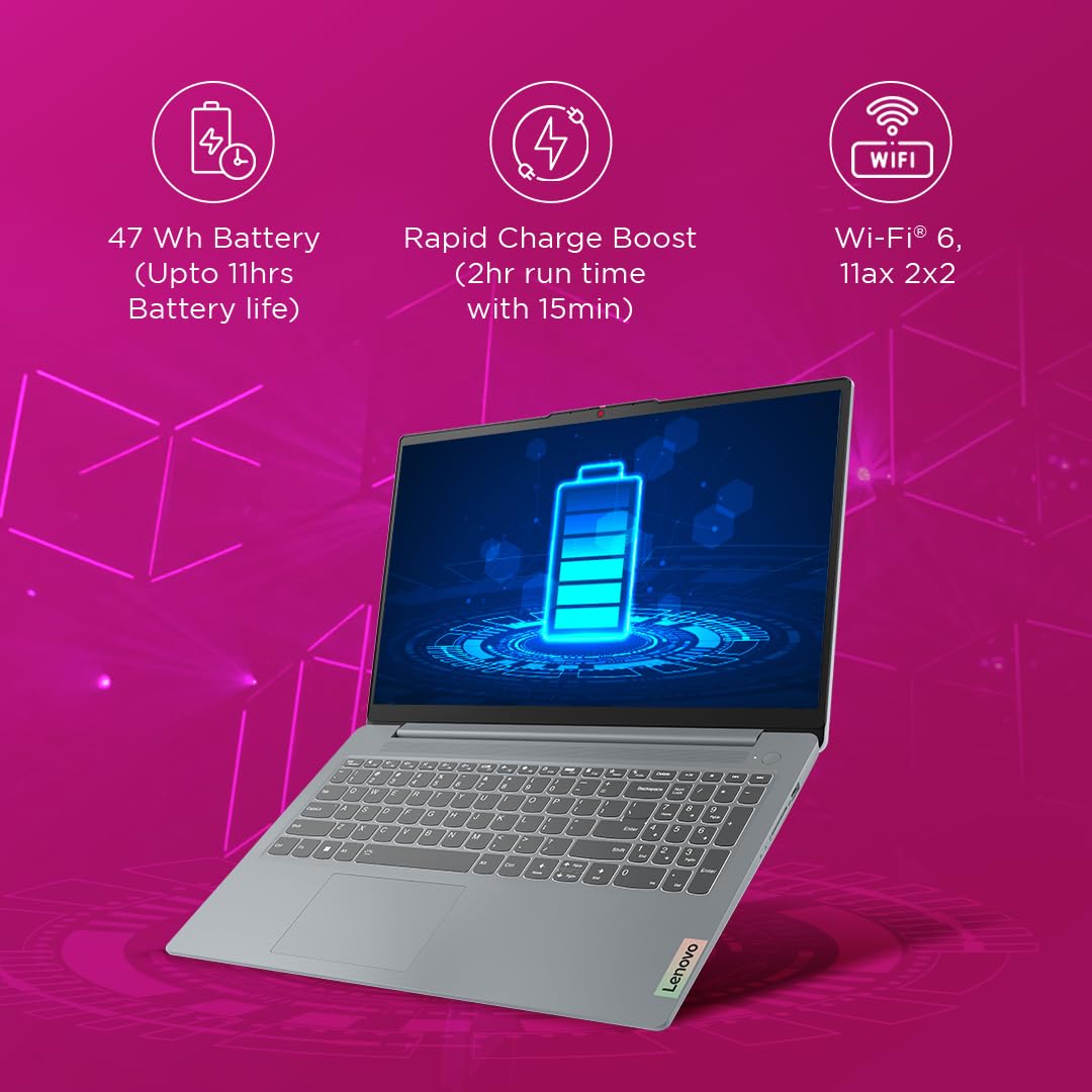 Lenovo IdeaPad Slim 3, 12th Gen Intel Core i5-12450H (16GB LPDDR5, 512GB SSD), Anti-glare, FHD 15.6"(39.6cm), Win 11, Office Home 2024, Arctic Grey, 1.62Kg, 83ER00MDIN, Thin & Light, Backlit KB Laptop