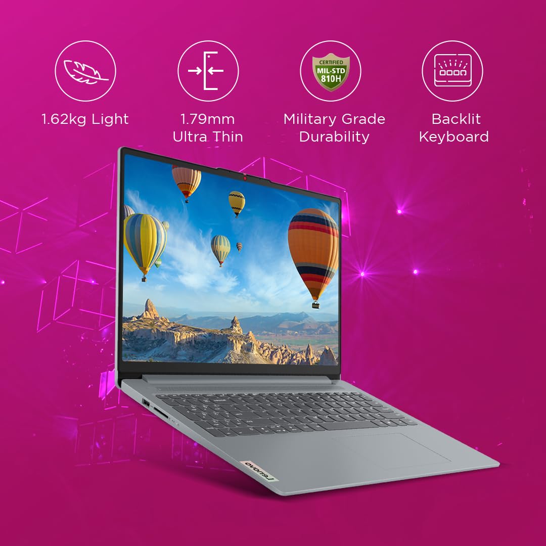 Lenovo IdeaPad Slim 3, 12th Gen Intel Core i5-12450H (16GB LPDDR5, 512GB SSD), Anti-glare, FHD 15.6"(39.6cm), Win 11, Office Home 2024, Arctic Grey, 1.62Kg, 83ER00MDIN, Thin & Light, Backlit KB Laptop
