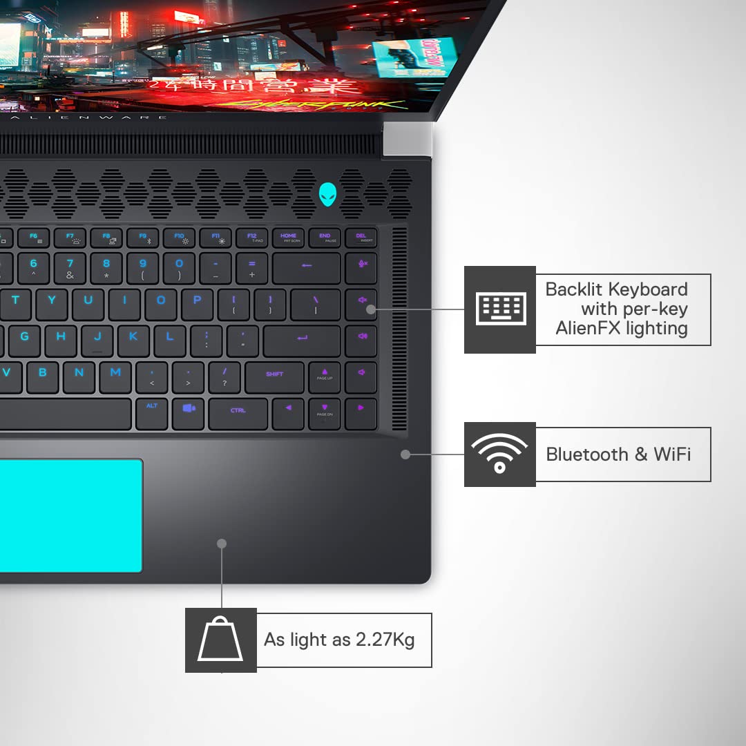 Dell Alienware x15 R1 Gaming Laptop, Intel Core i7-11800H Processor/ 16GB/ 1TB SSD/Win 11 + MSO'21/ NVIDIA RTX 3060 6GB/ 15.6" (39.62cm) FHD 300 nits 360Hz + Alien FX/Lunar Light/ 2.27kg