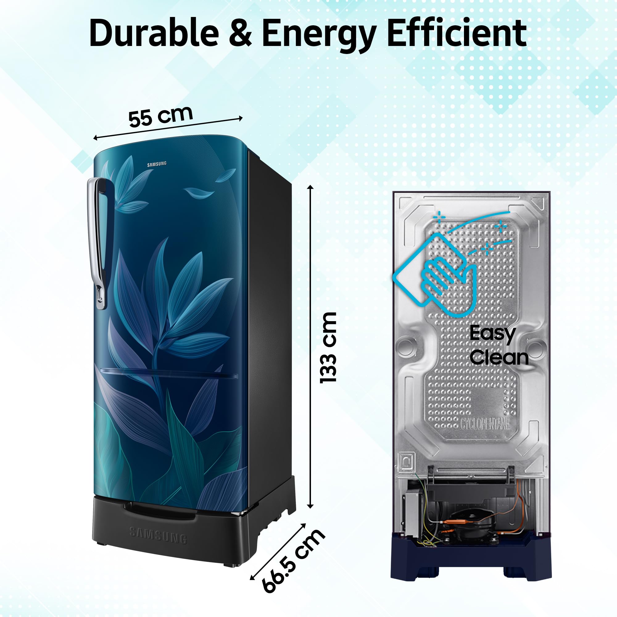 Samsung 183 L, 4 Star, Digital Inverter, Direct-Cool Single Door Refrigerator (RR20H28249U/NL, Paradise Bloom Blue, Base Stand Drawer, Single Touch Defrost, 2026 Model)