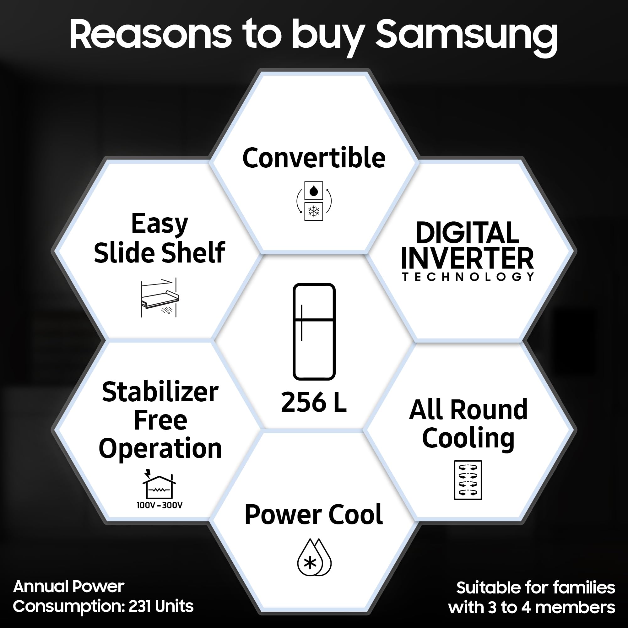 Samsung 256 L, 3 Star, Convertible, Digital Inverter with Display Frost Free Double Door Refrigerator (RT30C3733BX/HL, Luxe Black)