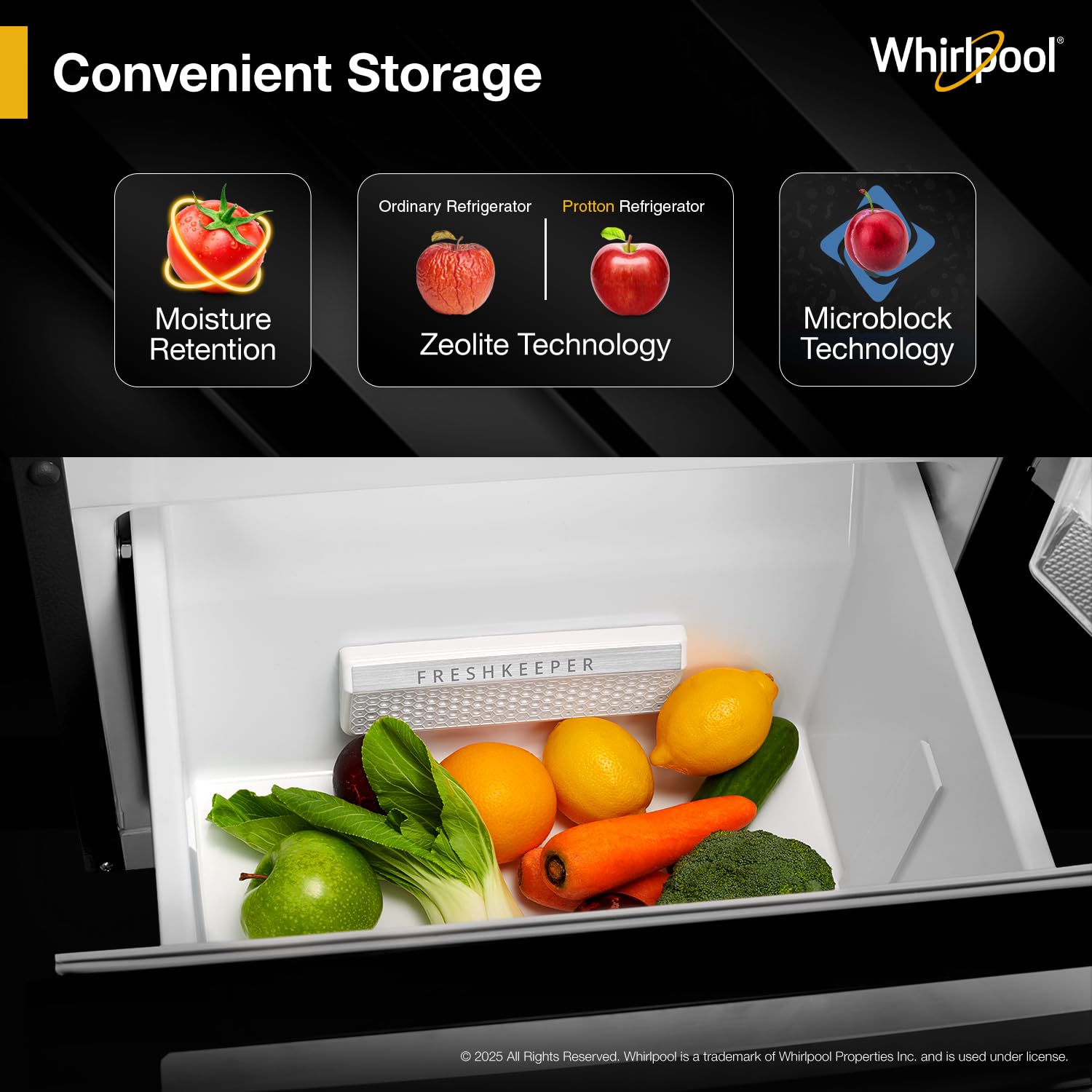 Whirlpool 215 L Frost Free Triple-Door Refrigerator | Zeolite Technology | Microblock Technology [FP 223D PROTTON ROY RADIANT STEEL(Z), Up to 44% Reduction in Cold Air Loss*]