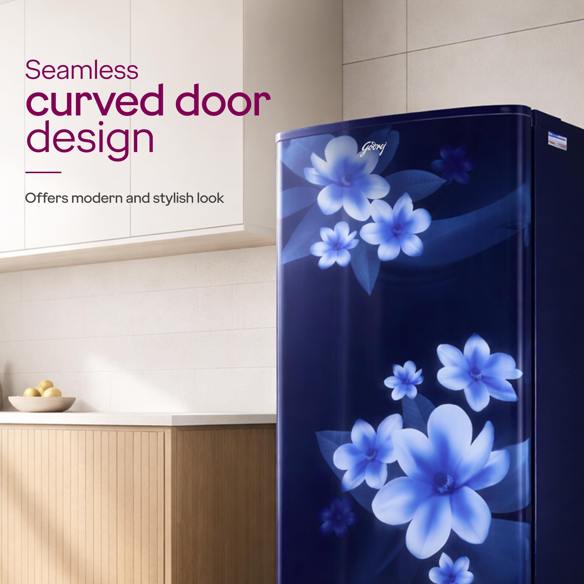 Godrej 180L 1Star Advanced Capillary Technology| Jumbo Vegetable Tray| Wired Shelves| 2.25L Bottle Space| Wide Shelf Space| Direct Cool Single Door Refrigerator (RD EDGE 205AN WRF PP BL, Pep Blue)