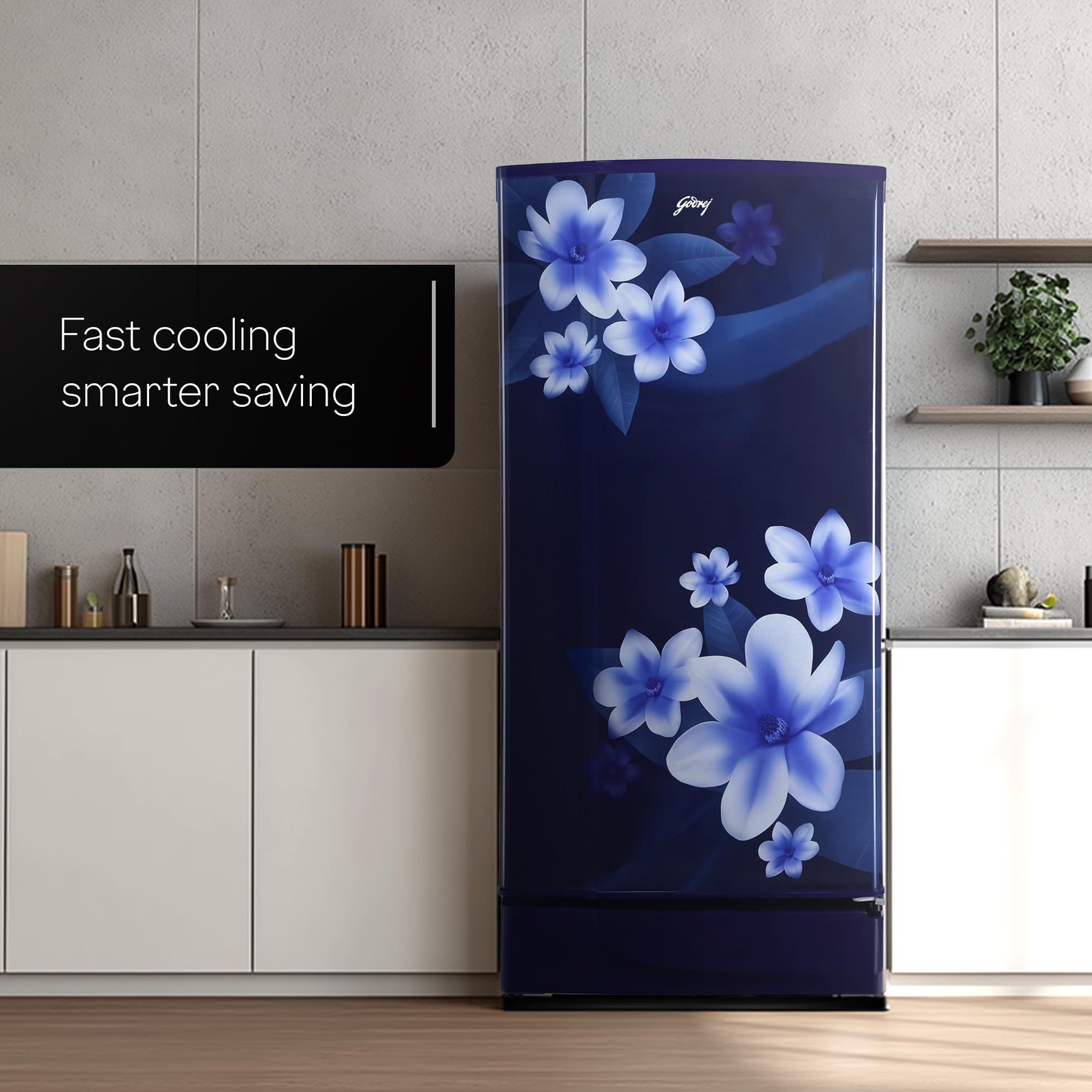 Godrej 180L 1Star Advanced Capillary Technology| Jumbo Vegetable Tray| Wired Shelves| 2.25L Bottle Space| Wide Shelf Space| Direct Cool Single Door Refrigerator (RD EDGE 205AN WRF PP BL, Pep Blue)