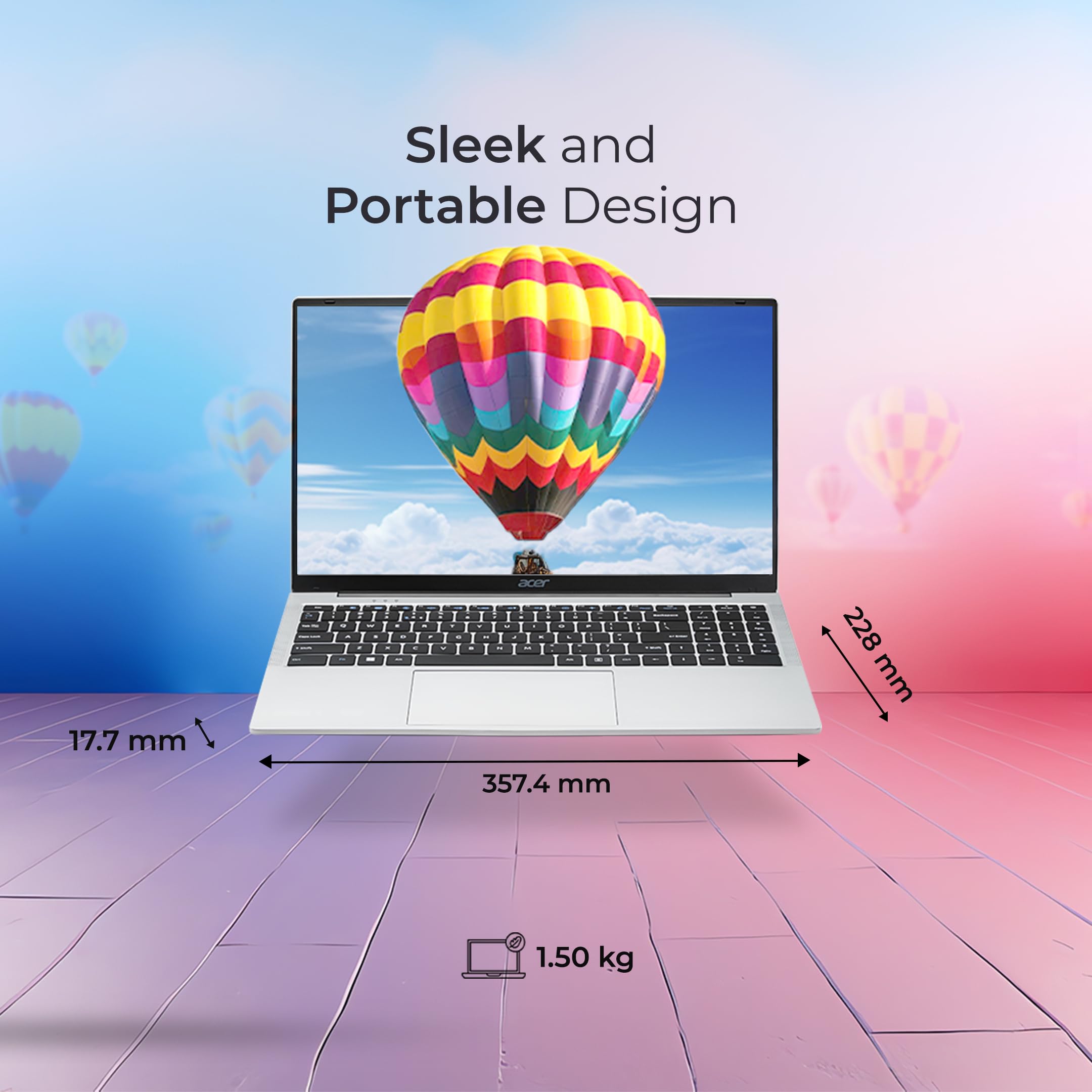 acer Aspire 3, Intel Pentium N6000, 12GB LPDDR4X RAM, 512GB SSD, HD, 15.6"/39.62cm, Windows 11 Home, Pure Silver, 1.5KG, A325-45, Thin and Light Laptop