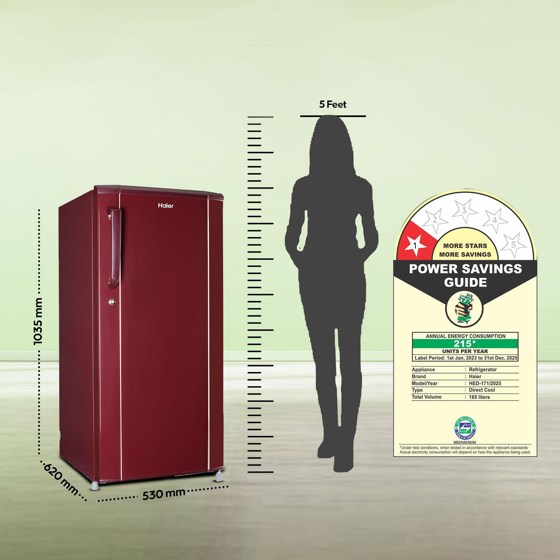 Haier 165L 1 Star Direct Cool Single Door Refrigerator | Wired Shelves | Large Veg Box | Fast Ice Making | Longer Cooling Retention | Easy Clean Back (HED-171RS-P, Red Steel)