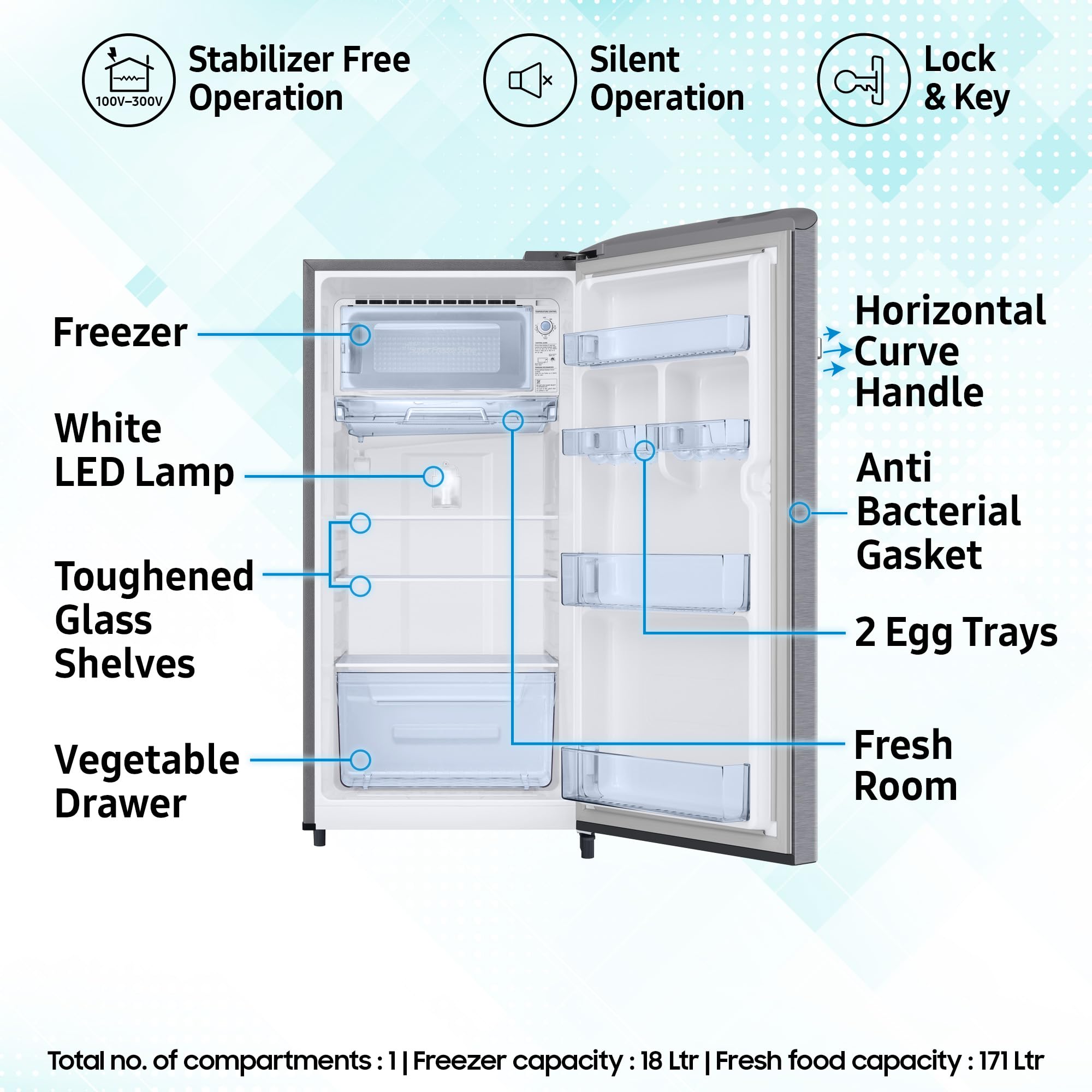 Samsung 189 L, 5 Star, Digital Inverter, Direct-Cool Single Door Refrigerator (RR21H2G25S8/HL, Silver, Elegant Inox, Single Touch Defrost, 2026 Model)