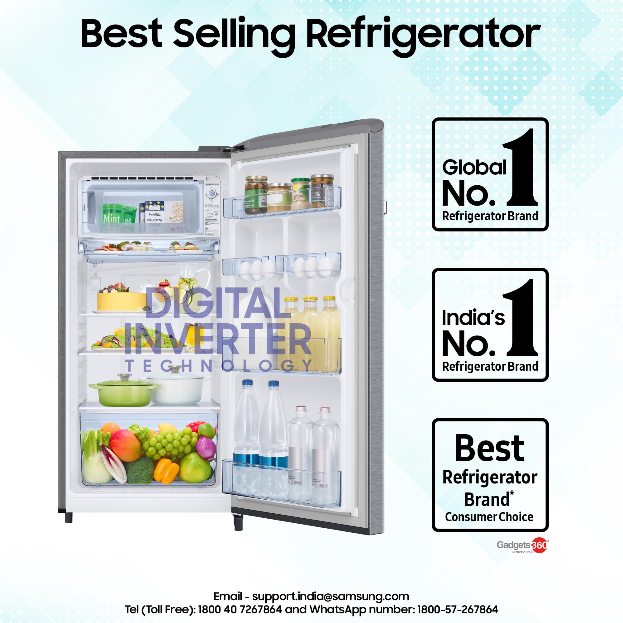 Samsung 189 L, 5 Star, Digital Inverter, Direct-Cool Single Door Refrigerator (RR21H2G25S8/HL, Silver, Elegant Inox, Single Touch Defrost, 2026 Model)