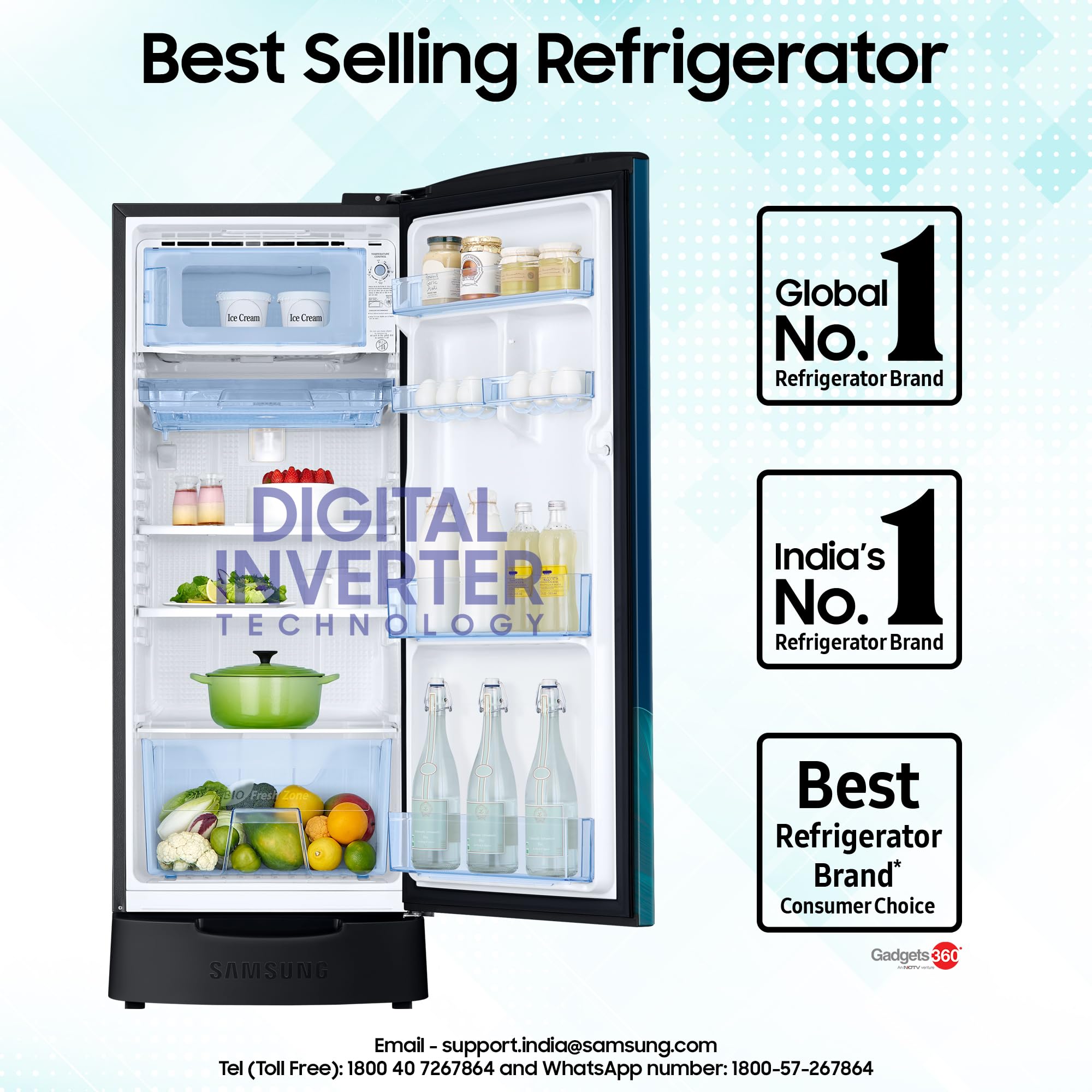 Samsung 183 L, 4 Star, Digital Inverter, Direct-Cool Single Door Refrigerator (RR20H28249U/NL, Paradise Bloom Blue, Base Stand Drawer, Single Touch Defrost, 2026 Model)