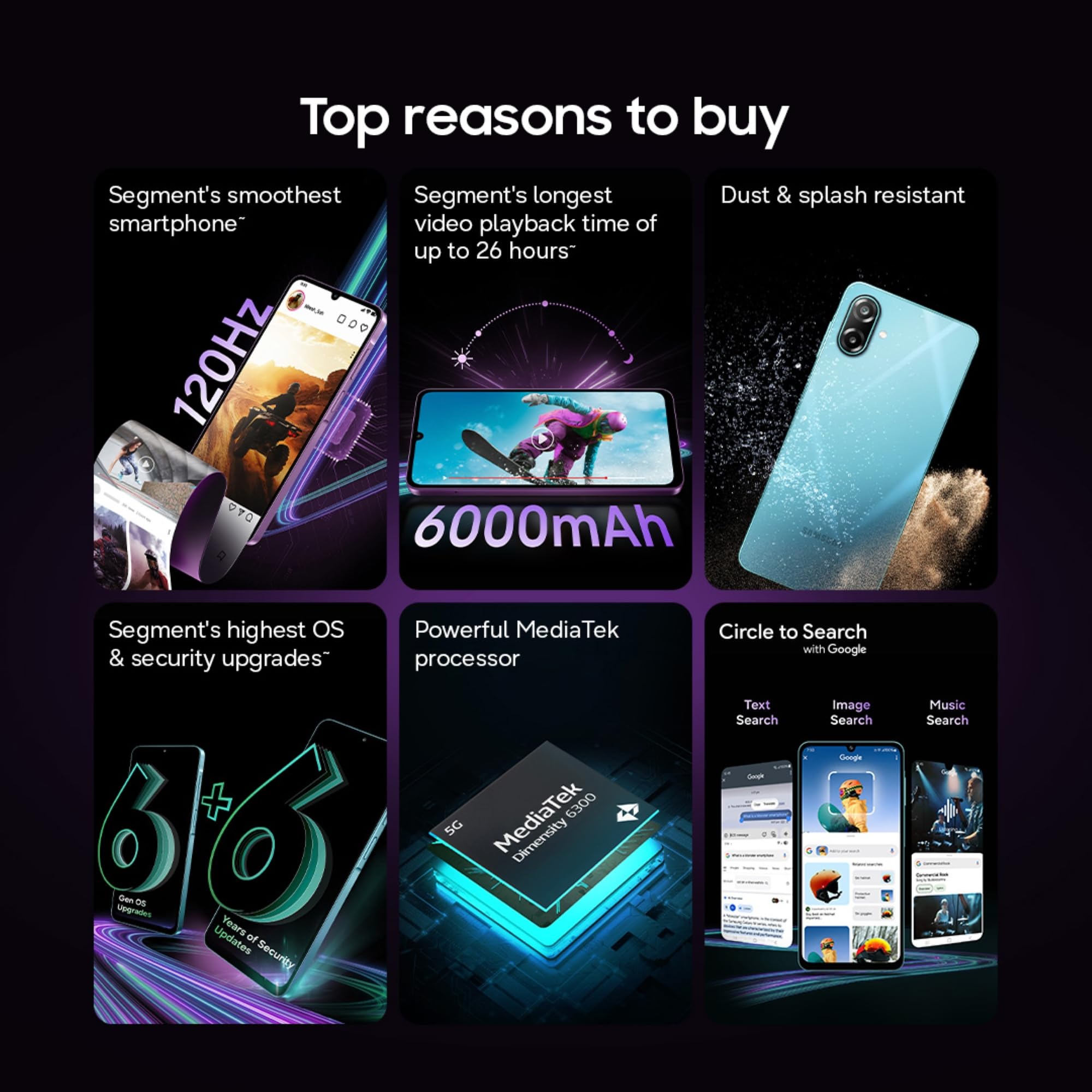 Samsung Galaxy M17e 5G Mobile (Vibe Violet, 4GB RAM, 128GB Storage) | Smoothest 120 Hz Refresh Rate| Monster 6000 mAh Battery | IP54 | 6 Gen OS Upgrades | AI | Gemini Live | Without Charger