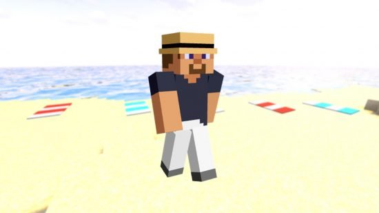 Best Minecraft HD skins: An alternate Steve skin, wearing a rimmed hat, blue shirt, and white pants.