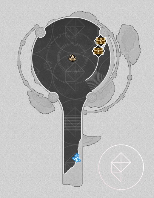 A map of the Vortex of Genesis in Honkai: Star Rail with the two chests labeled.