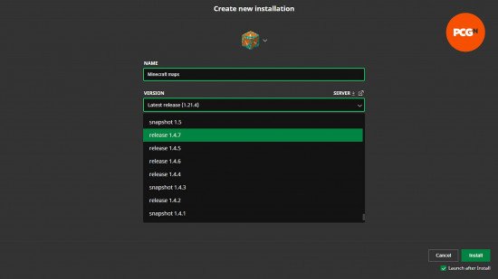 Minecraft maps: Image shows the installation tab in the Minecraft Launcher.