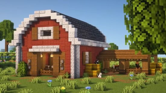 minecraft-builds-barn A pretty, classic animal barn build in Minecraft, and excellent Minecraft build idea.