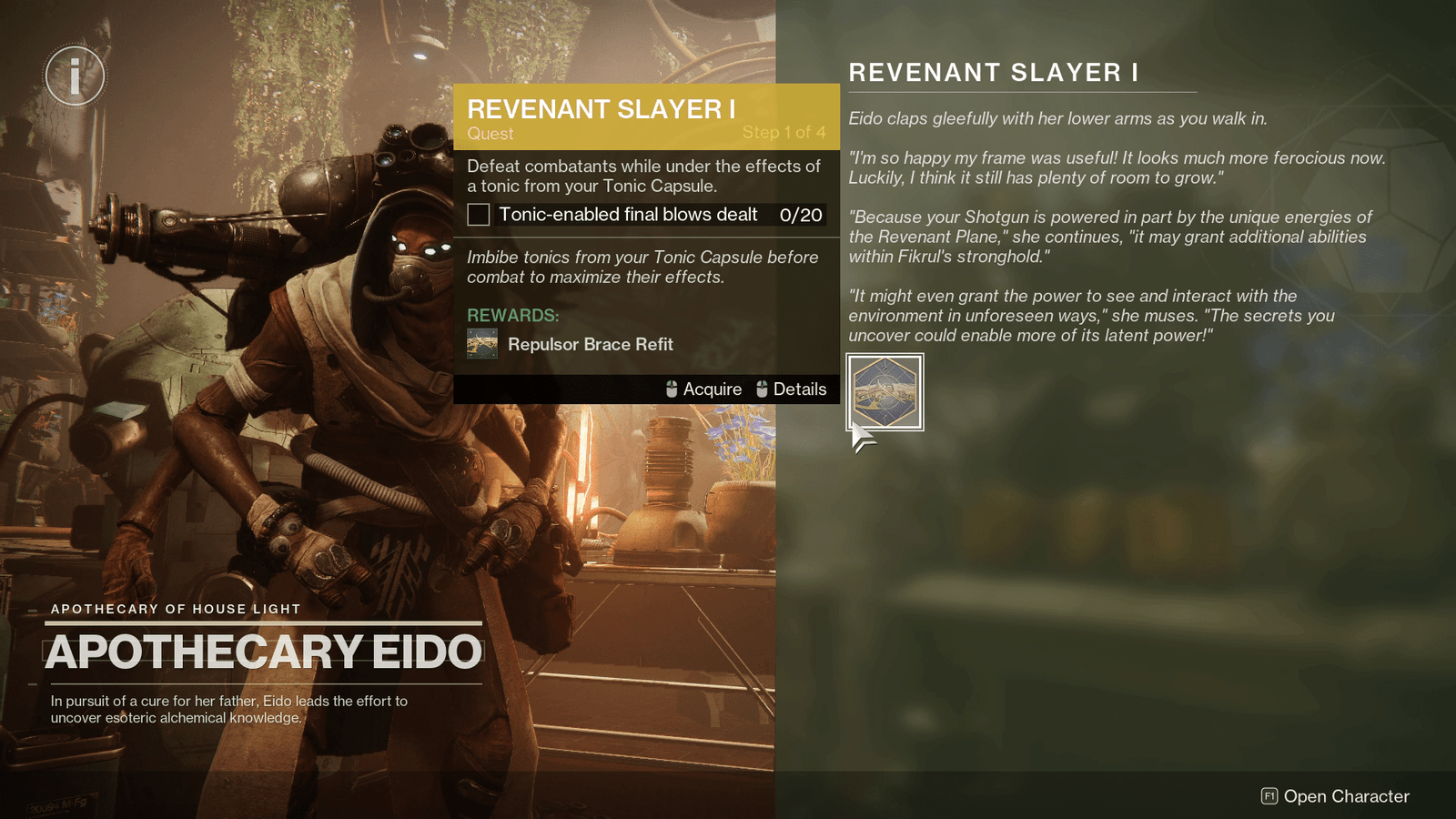 Eido offers a Guardian the Revenant Slayer quest in Destiny 2