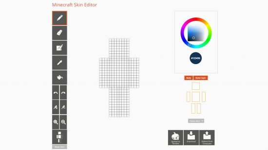 A screenshot from the skindex skin editor for making your own custom minecraft skins.