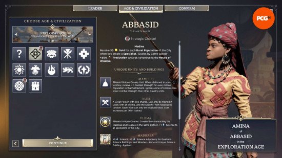 The stats page for Abbasid, one of the best Civilization 7 Civs.