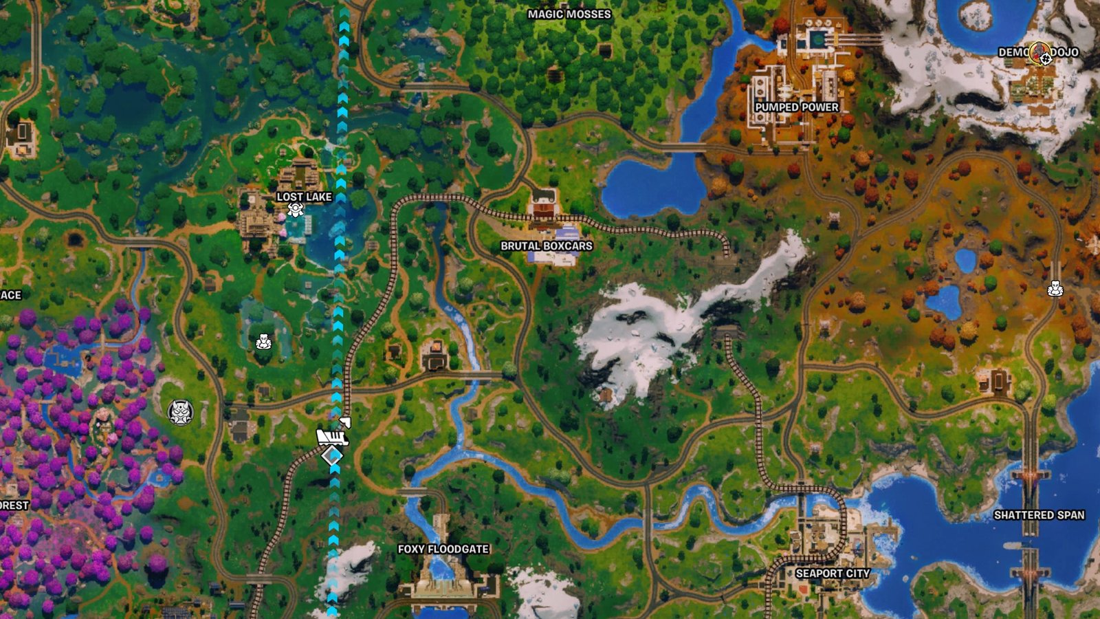 Train direction marked with an arrow in Fortnite.