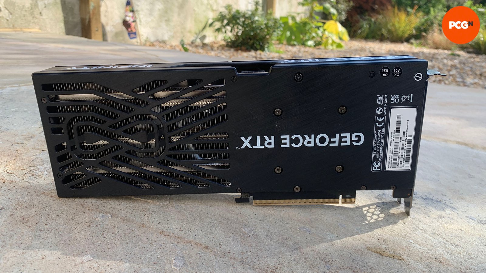 Nvidia GeForce RTX 5060 Ti review: 16GB Palit graphics card backplate.