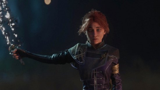 Maelle holding a sword in Clair Obsur.