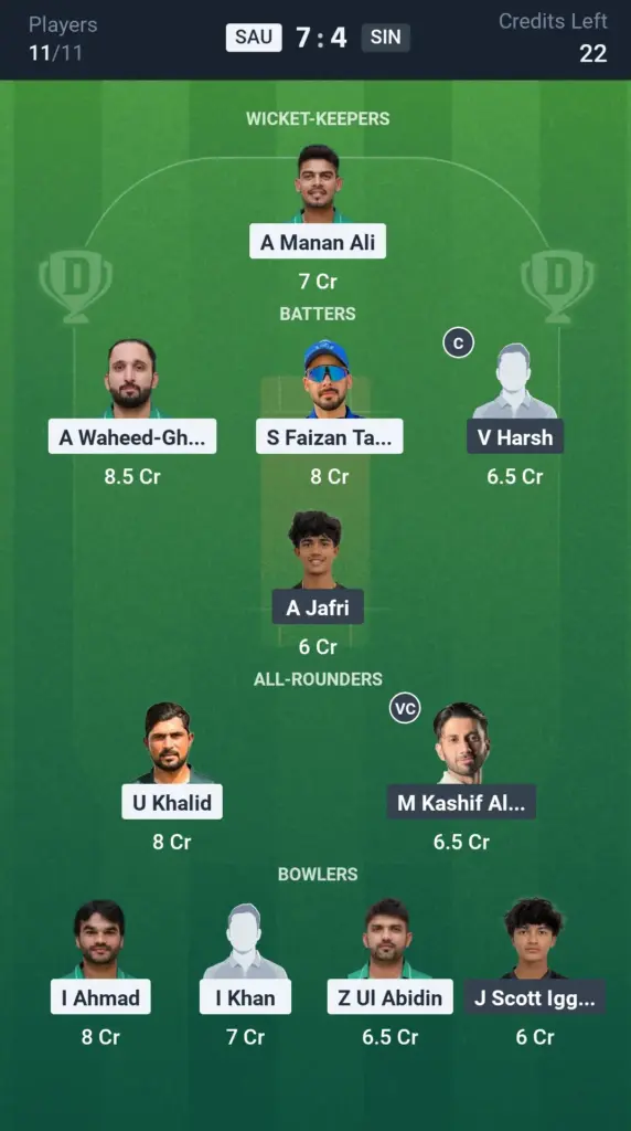 SAU vs SIN Grand League Team