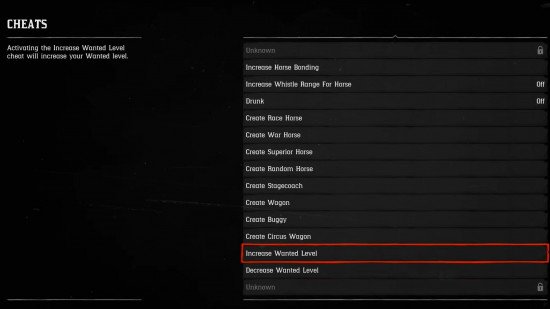 How to use RDR2 cheats: the cheats screen