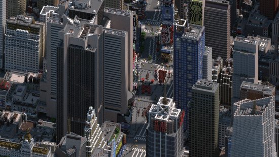 An isometric view of Midtown Manhattan built in Minecraft, one of the best Minecraft cities.
