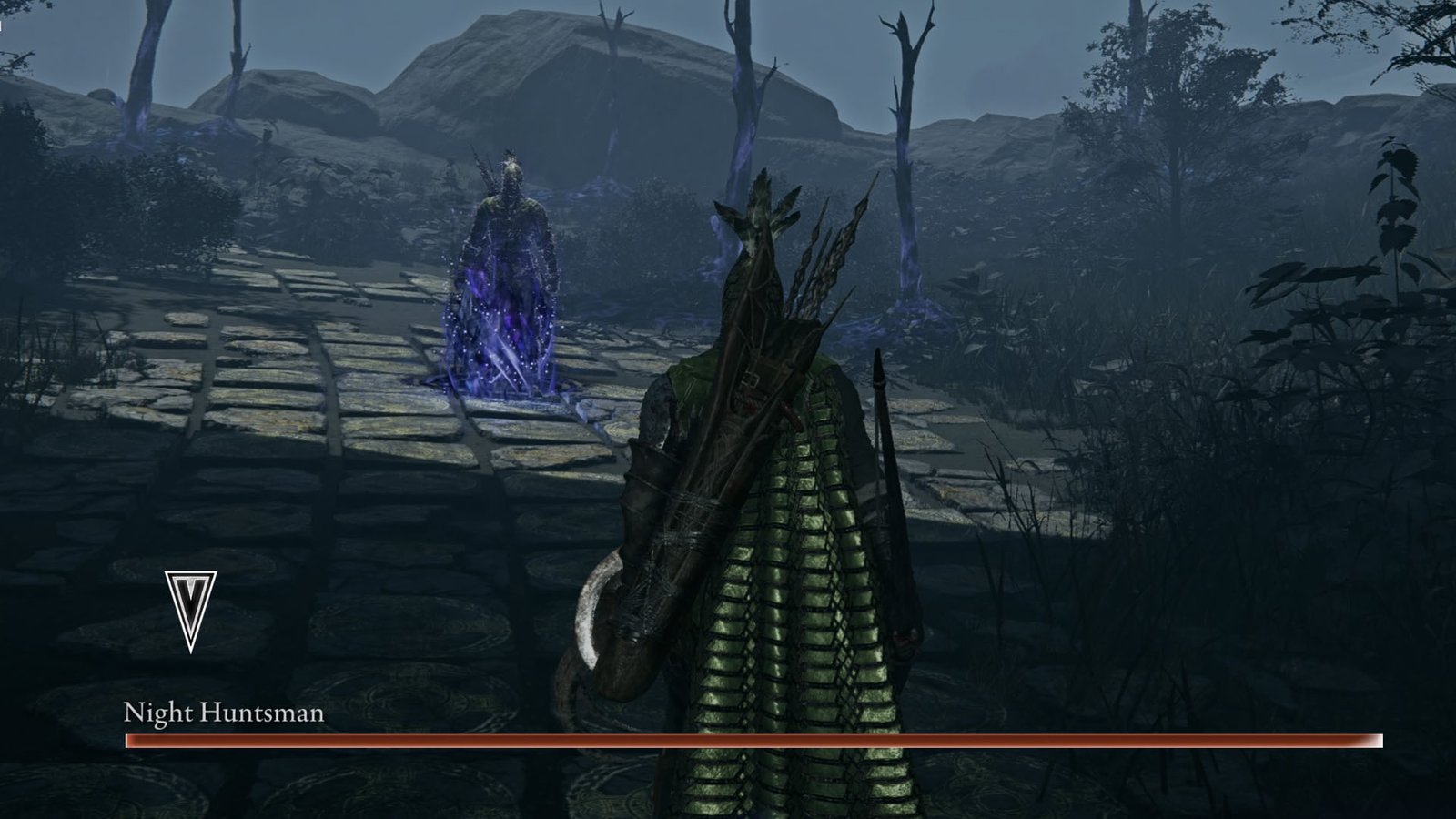 An Elden Ring Nightreign screenshot showing the Night Huntsman boss, the enemy you need to defeat to complete Ironeye’s Remembrance quest.
