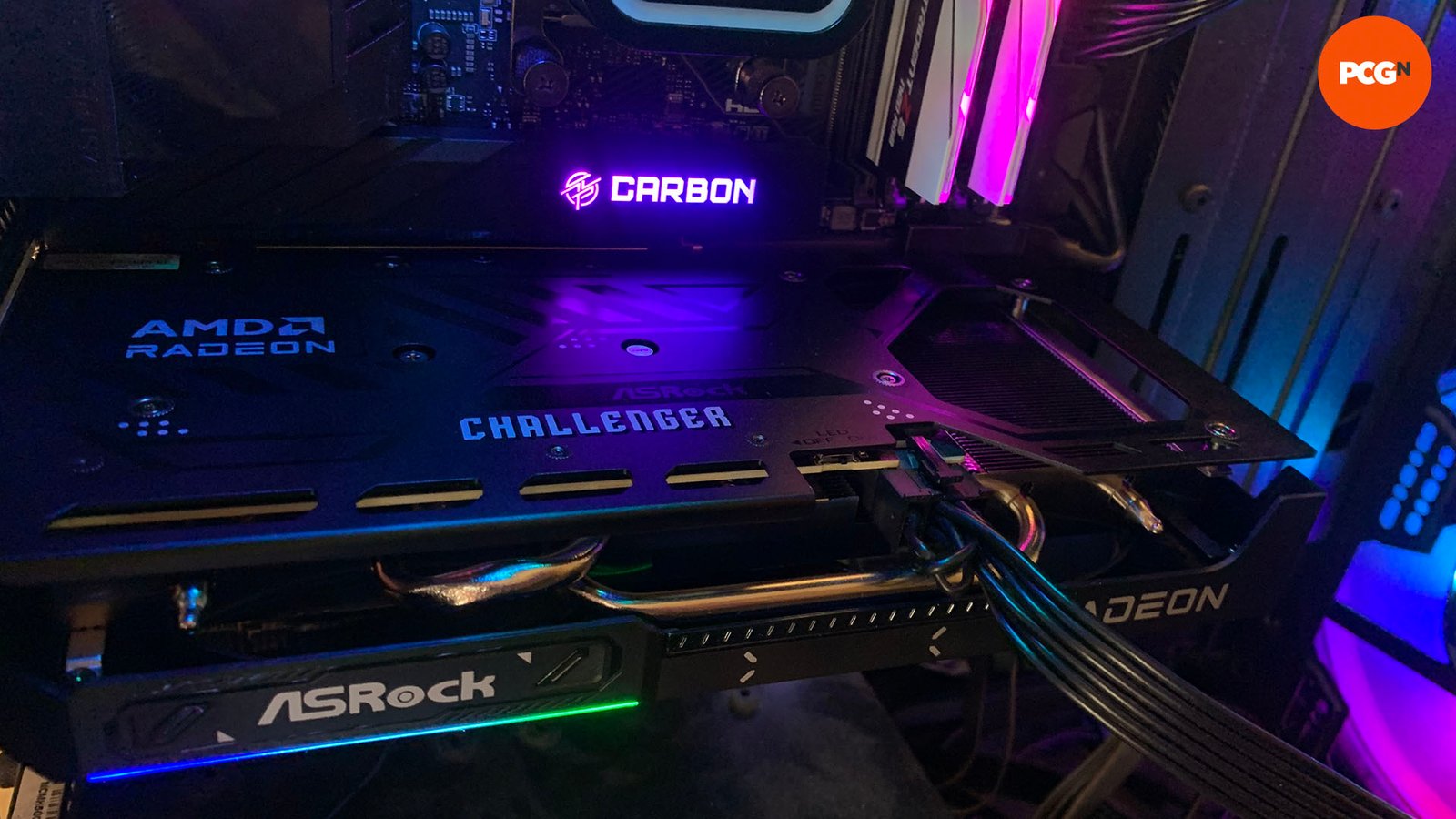 AMD Radeon RX 9060 XT review: ASRock Challenger graphics card installed in test PC.
