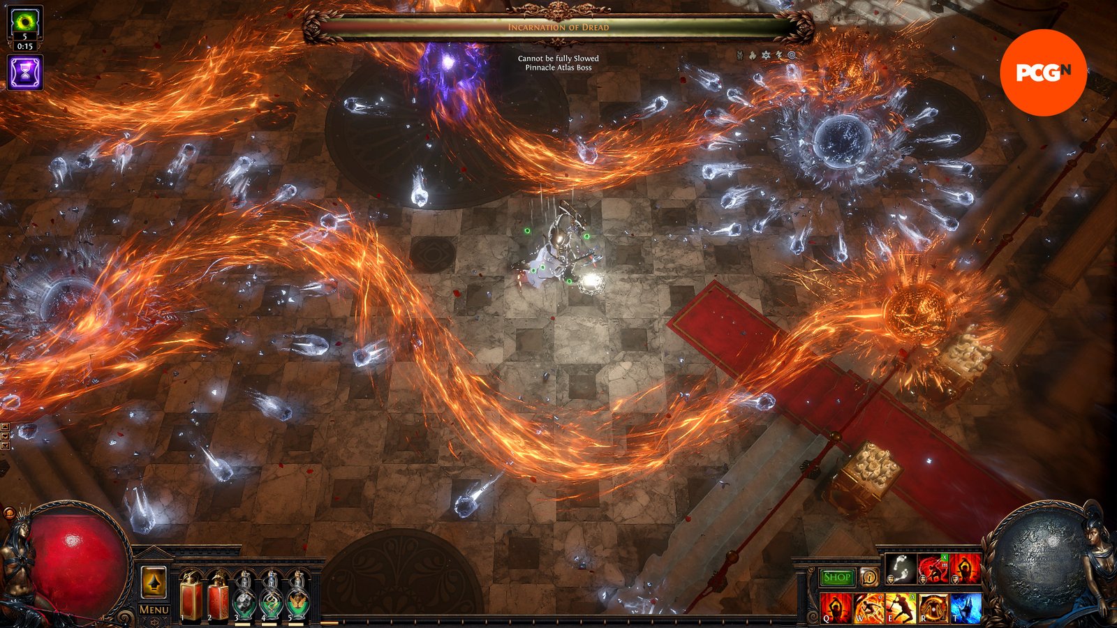 Path of Exile 3.26 Secrets of the Atlas - A fight against one of the three new pinnacle bosses, the Incarnation of Dread.