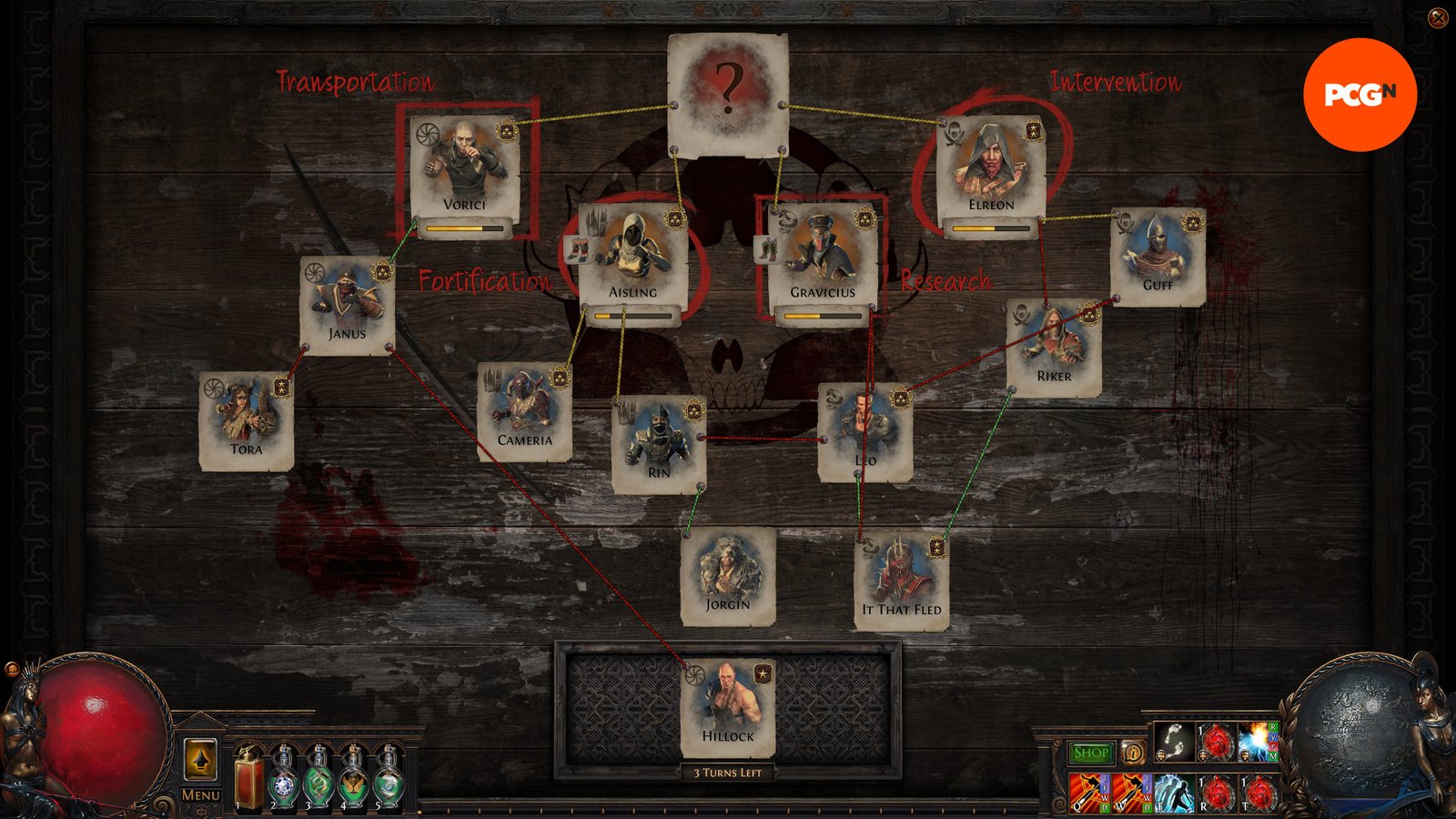 Path of Exile 3.26 Secrets of the Atlas - The Betrayal interface for organizing the Immortal Syndicate.