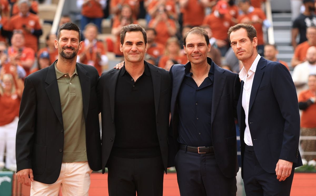 Novak Djokovic, Roger Federer, Nadal, and Andy Murray at the 2025 Roland Garros