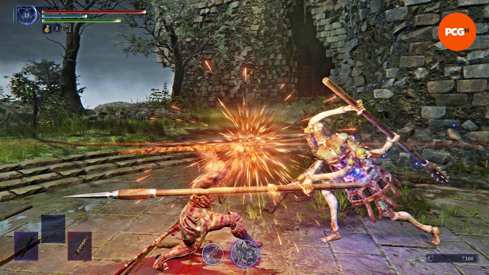 The Executor effortlessly deflects an attack with the cursed blade, the key skill in the best Elden Ring Nightreign Executor build.