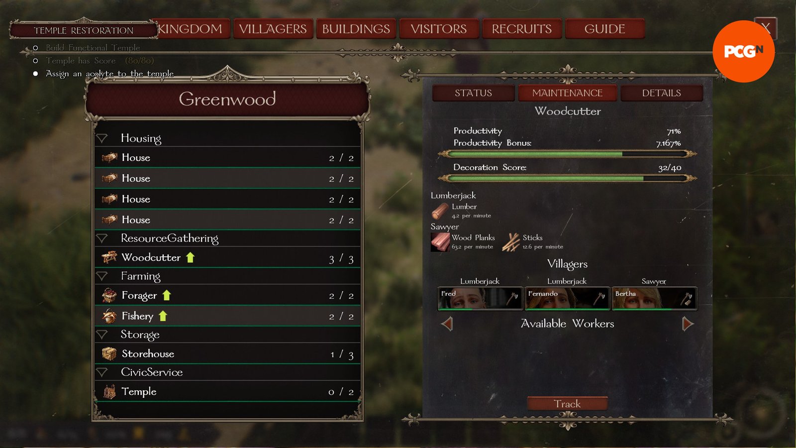 Noble Legacy - Workers are assigned to the woodcutter's hut.
