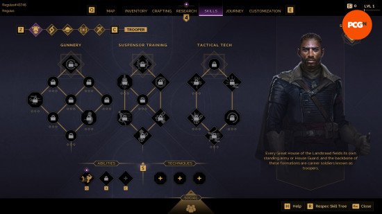 Dune Awakening skills: the Trooper skill tree.