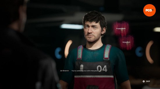 The Alters review: a man wearing dungarees shows signs of frustration.