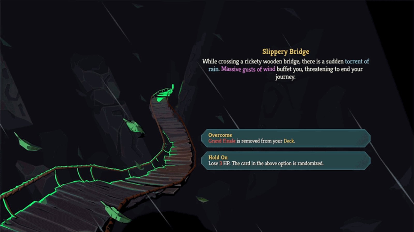 Slay the Spire 2 events - The Slippery Bridge demands you remove a card from your deck to proceed.