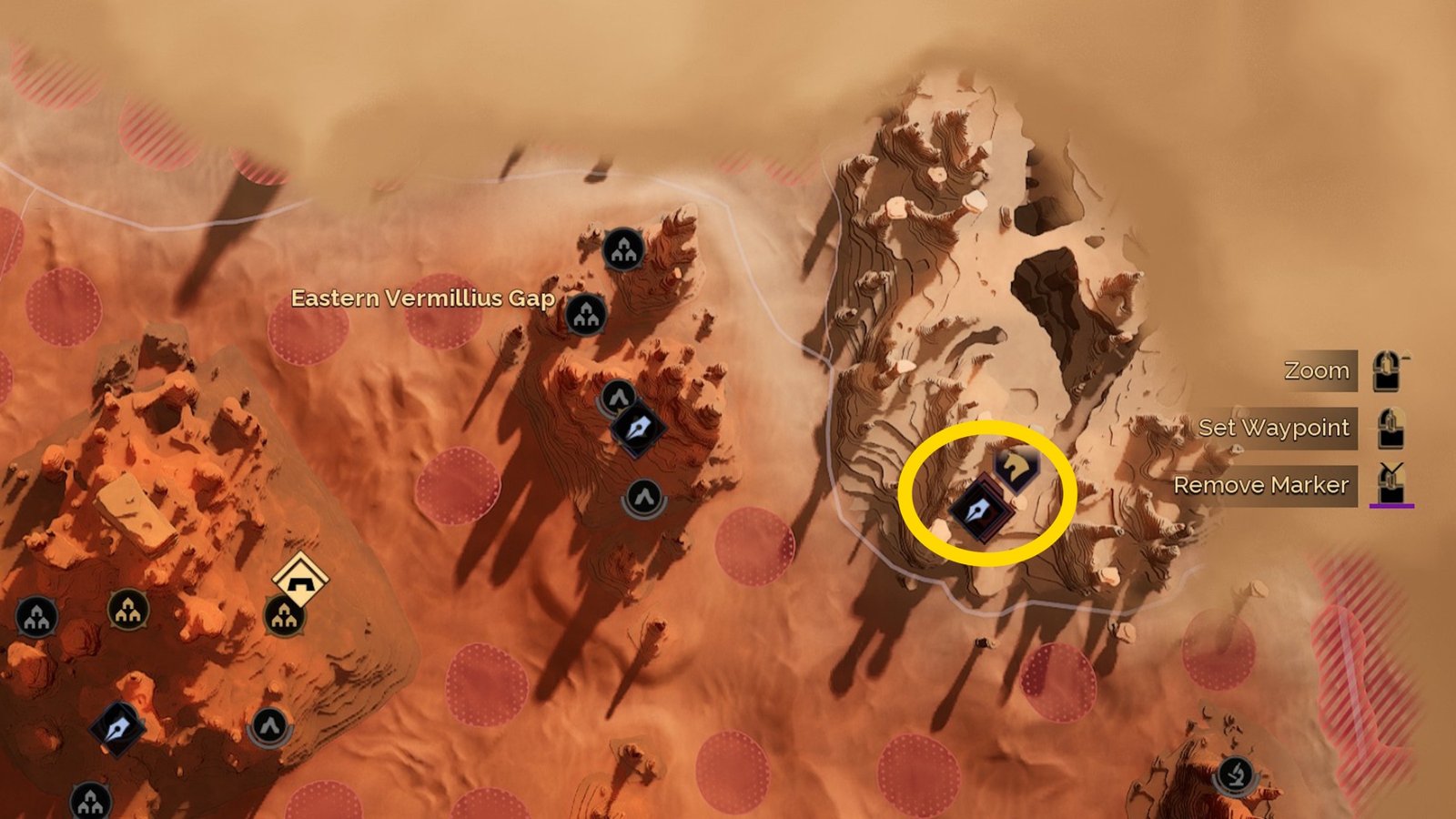 A map image showing where to find the Mentat trainer in Dune Awakening