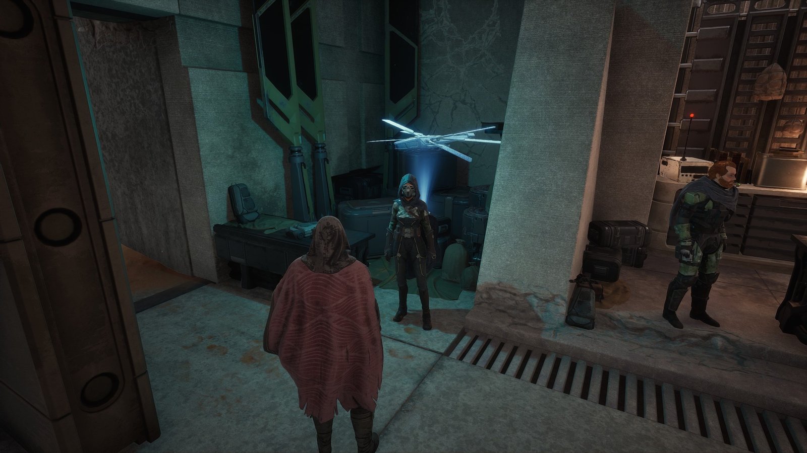A Dune Awakening character interacting with the Ornithopter Taxi