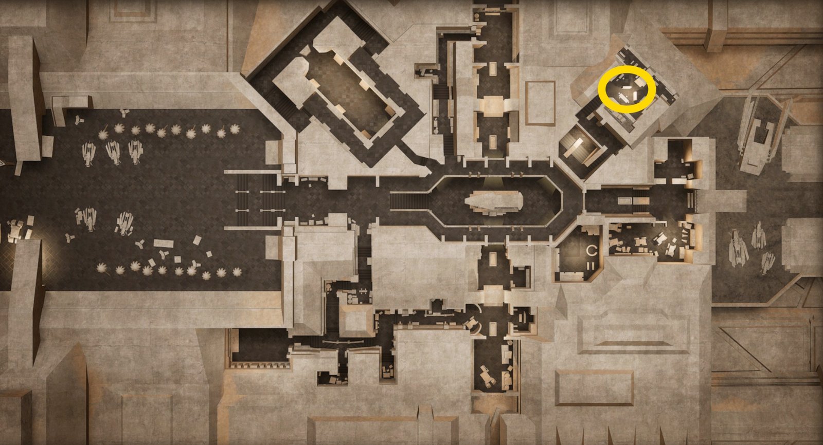 A map image showing where to find the Mentat advanced skill trainer in Dune Awakening