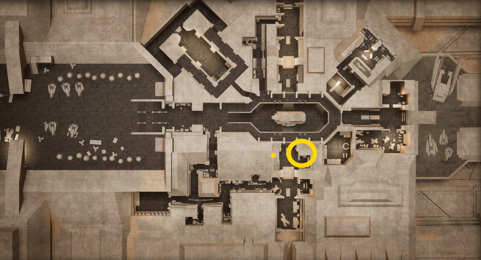 A map image showing where to find the Trooper advanced skill trainer in Dune Awakening