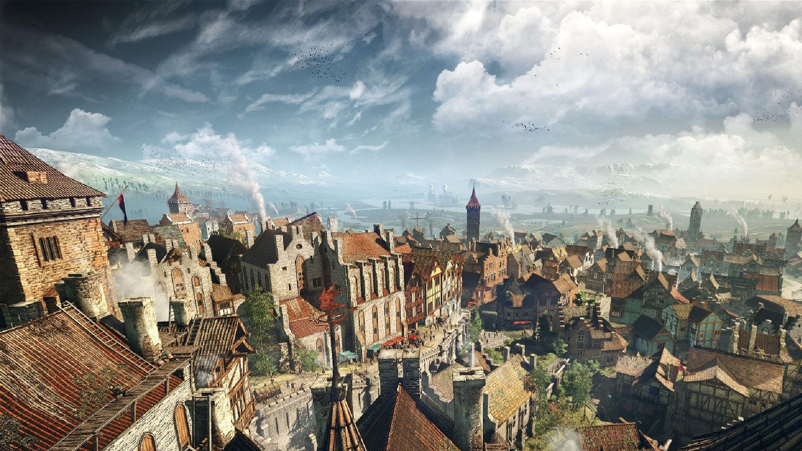 Best Witcher 3 settings: High up view of cityscape