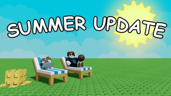 A character and their dog lounge on sun loungers in the Grow a Garden Summer update.