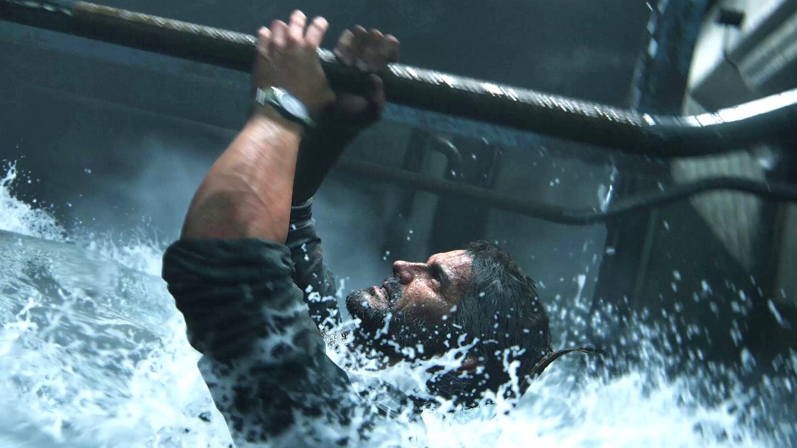 the-best-last-of-us-settings-medium-presets The best Last of Us settings: Joel hanging onto pipe in water